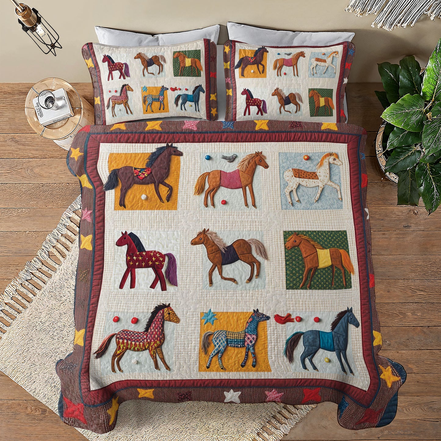 Shineful All Season Quilt 3-Piece Set Playful Horses