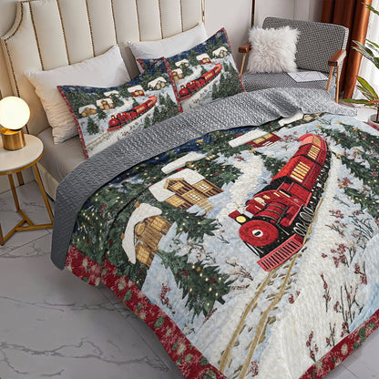 Shineful All Season Quilt 3-Piece Set Christmas Train Winter Wonderland