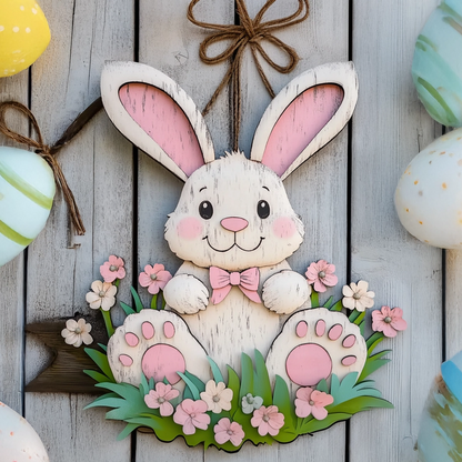 Shineful 2D Wooden Plaque, Hanging Decor, Door Sign - Easter Bunny Meadow