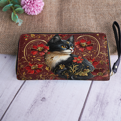 Shineful Leather Clutch Purse With Wristlet Strap Handle Shineful Leather Bag Midnight Bloom