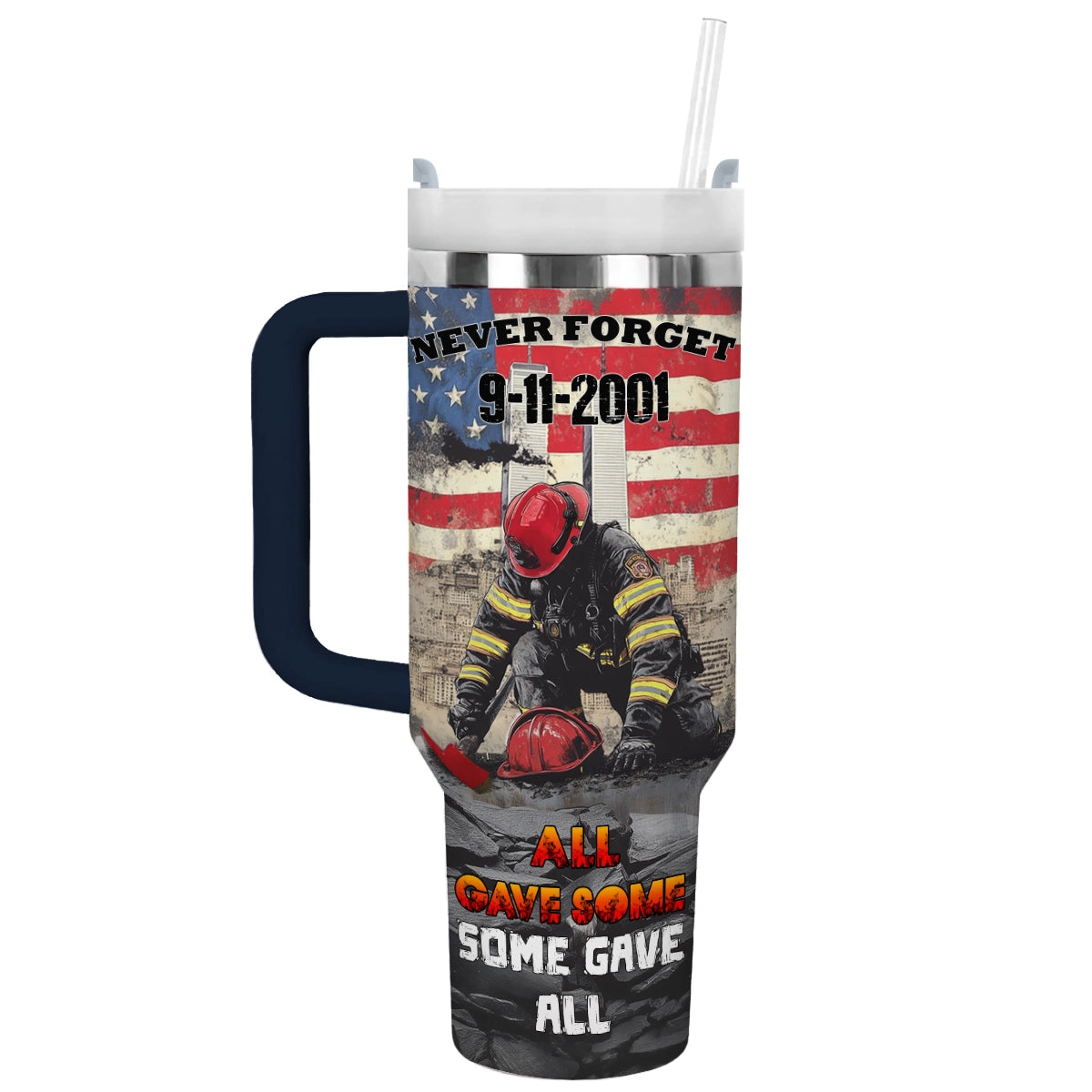 Shiny Tumbler „Never Forget“ 9/11 Memorial Feuerwehrmann