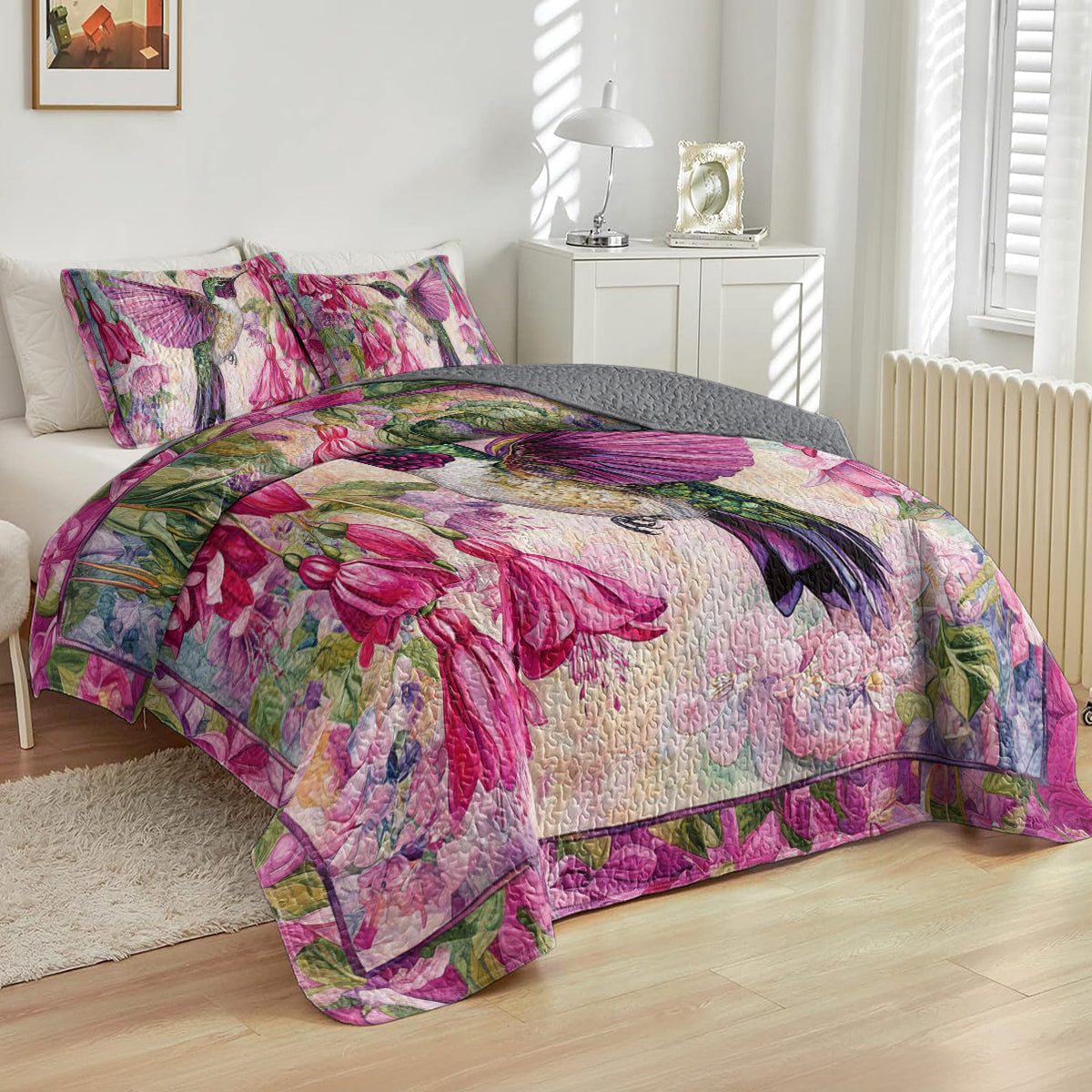 Shineful All Season Quilt 3-Piece Set Hummingbird Blossom