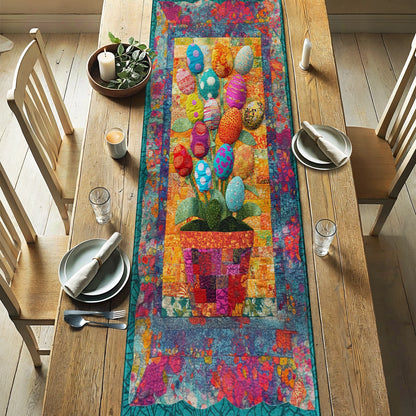 Shineful 2D Flat Print Quilted Table Runner Colorful Easter Eggs