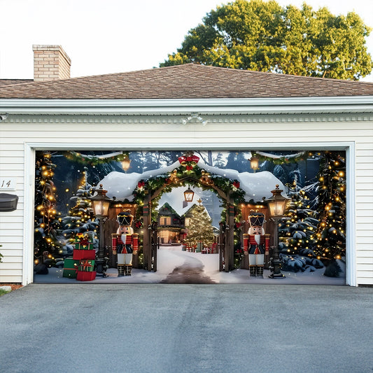 Shineful Garage Door Banner Decoration Snowy Nutcracker Celebration