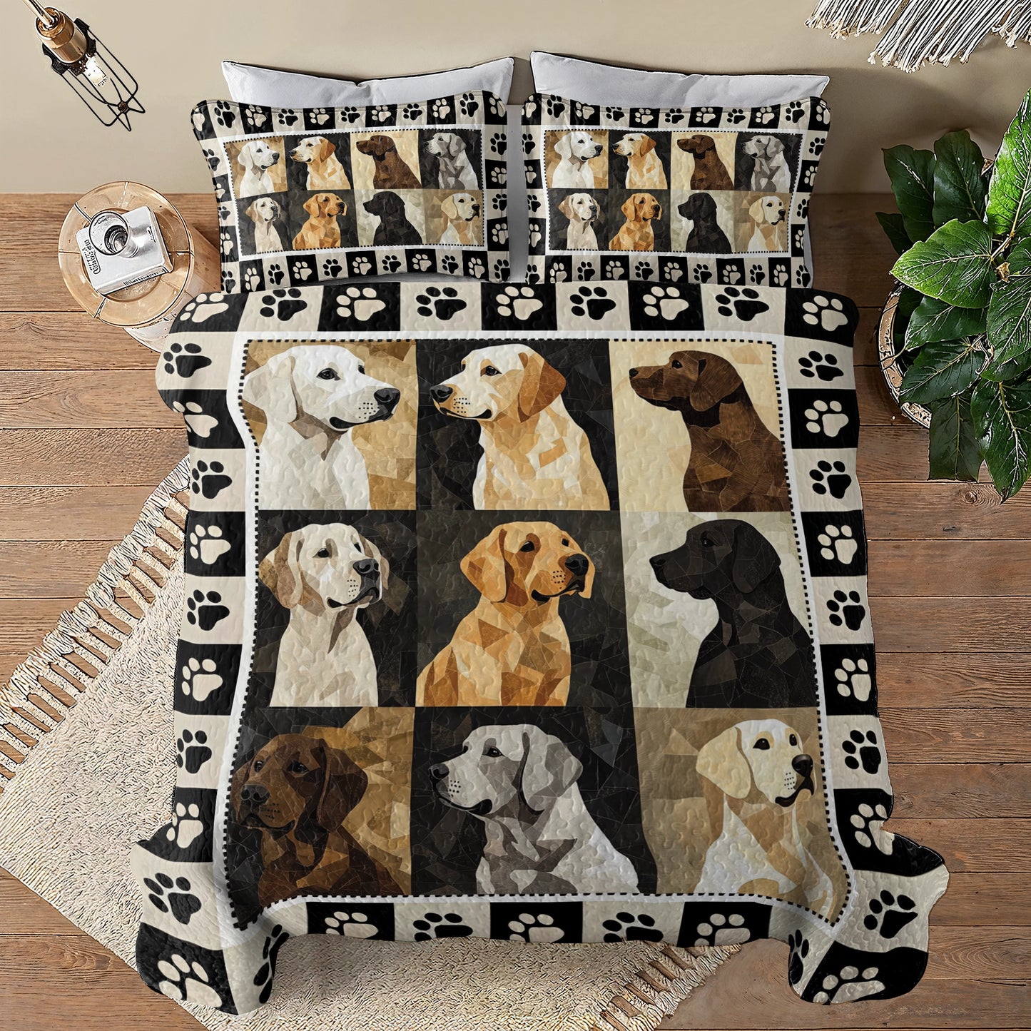 Shineful All Season Quilt 3-Piece Set Labrador Pawtrait Patchwork