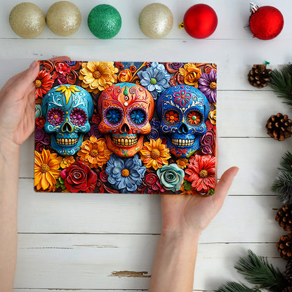 Glänzendes 2D Metallschild Floral Sugar Skull