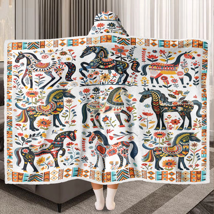 Shineful Wearable Hooded Blanket - Horse Floral Pattern