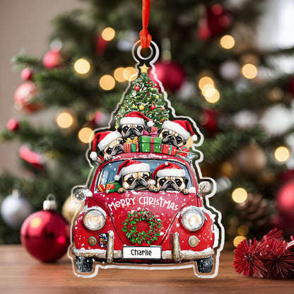 Shineful 2D Acrylic Ornament Chrismas Pug Travel