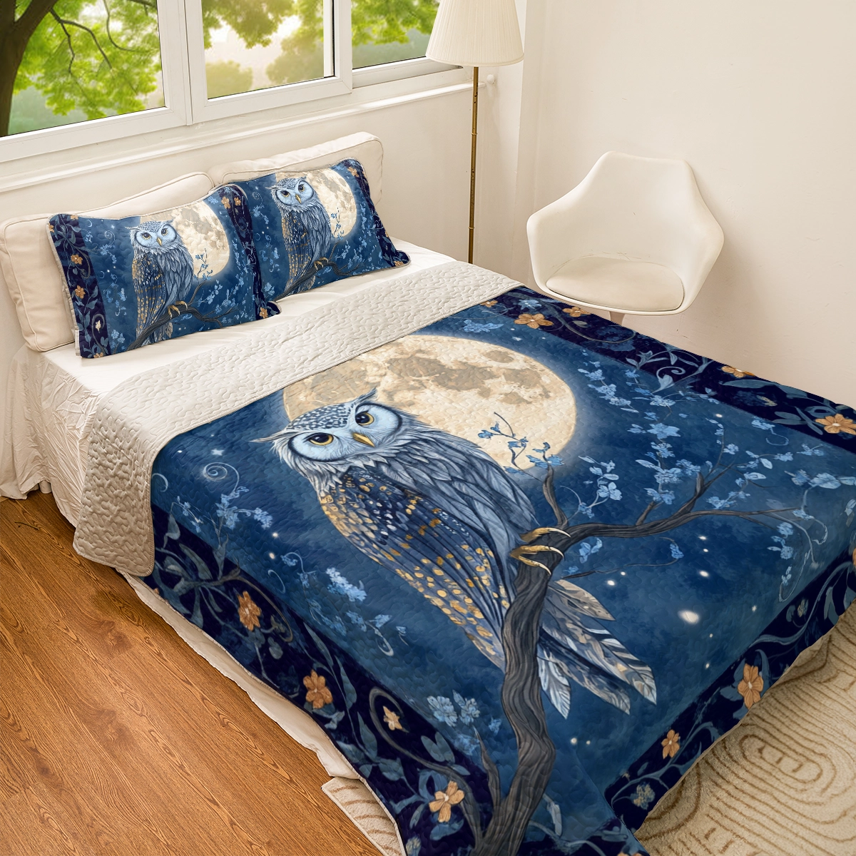 Shineful All Season Quilt 3-Piece Set Lunar Guardian Owl