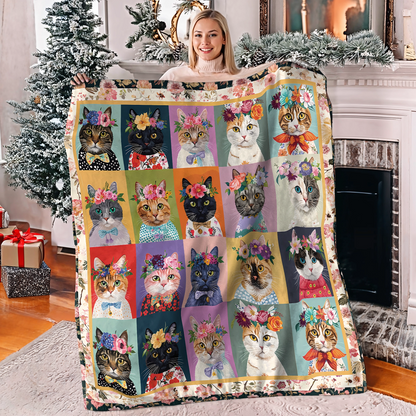 Shineful Fleece Blanket Floral Cat Fantasy