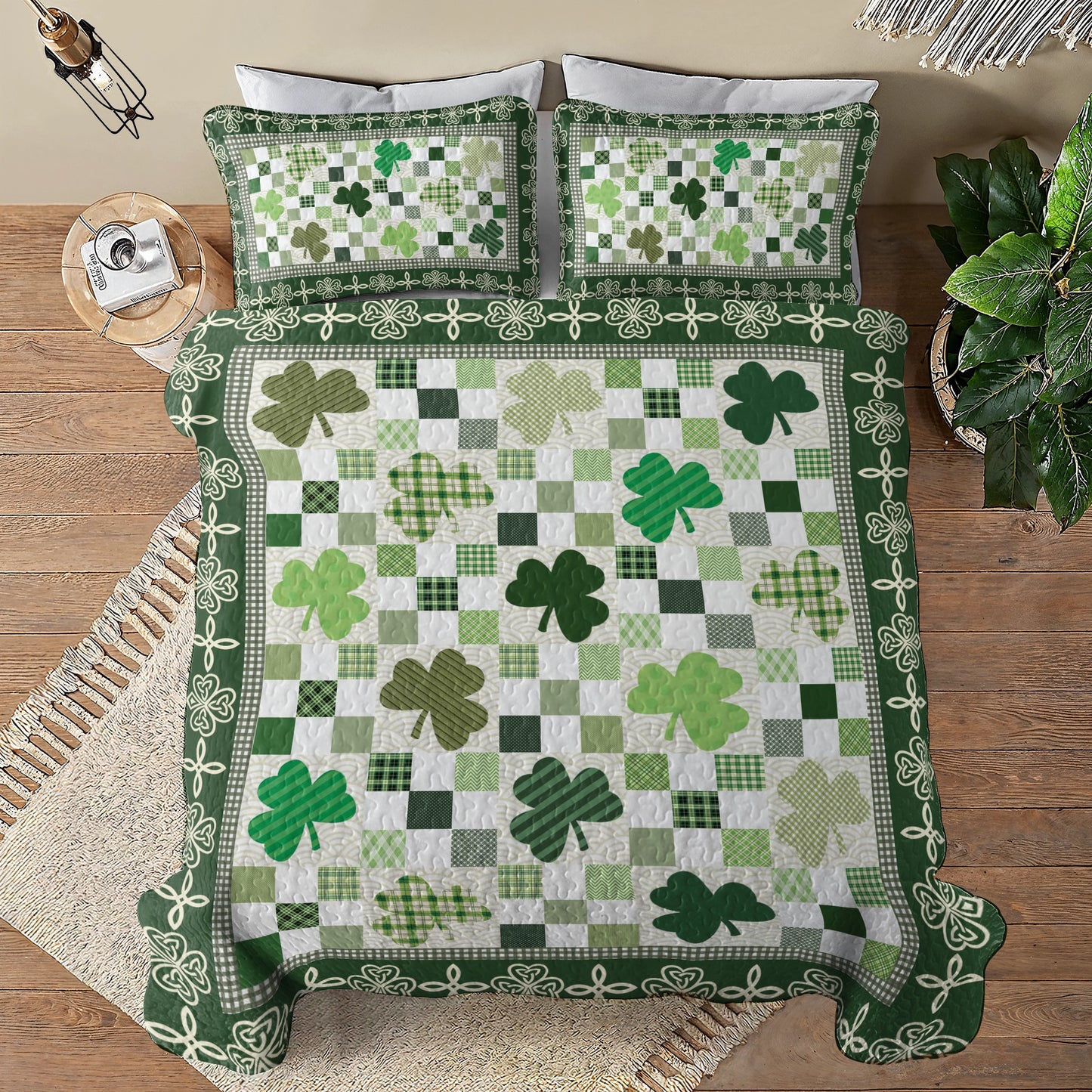 Shineful All Season Quilt 3-Piece Set Celtic Shamrock Patchwork