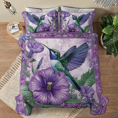 Shineful All Season Quilt 3-Piece Set Purple Hummingbird Harmony