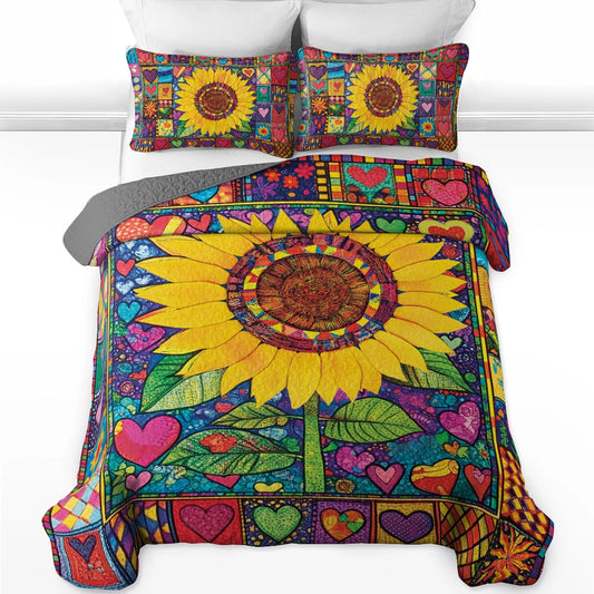 Ensemble de courtepointe toutes saisons Shineful 3 pièces Hippie Heart &amp; Sunflower