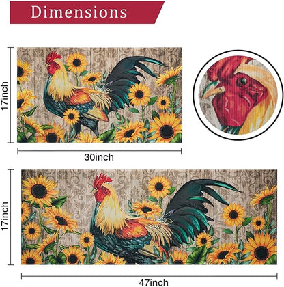 Shineful Rooster 4 Ultra-Thin Non Skid Floor Mat, Kitchen Rugs