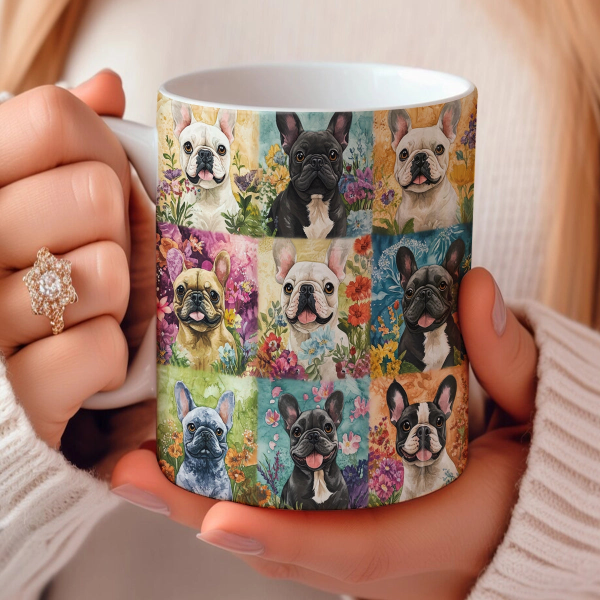 Tasse en céramique brillante Bouledogue français Jardin