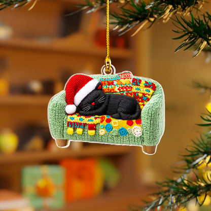 Glänzendes 2D-Ornament aus Acryl, Weihnachtswolle, schwarze Katze, Kollektion 