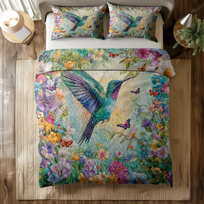 Shineful All Season Quilt 3-Piece Set - Garden Bliss Hummingbird