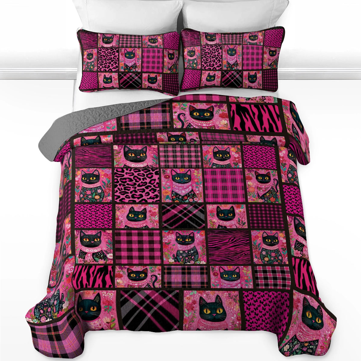 Shineful All Season Quilt 3-Piece Set - Purrfectly Pink Cat