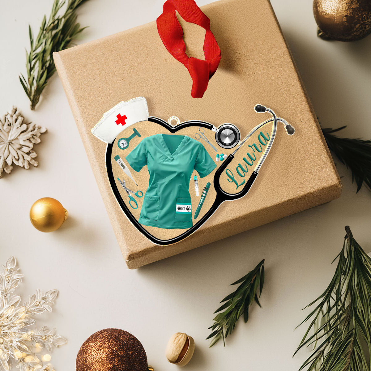 Glänzendes personalisiertes 2D-Acryl-Ornament - Herz einer Krankenschwester