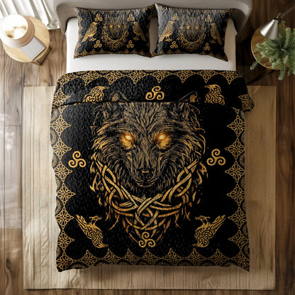 Shineful All Season Quilt 3-Piece Set Celestial Wolf Celtic