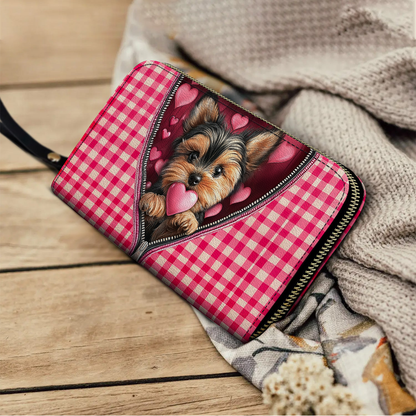 Shineful Leather Clutch Purse With Wristlet Strap Handle Yorkie Sweetheart