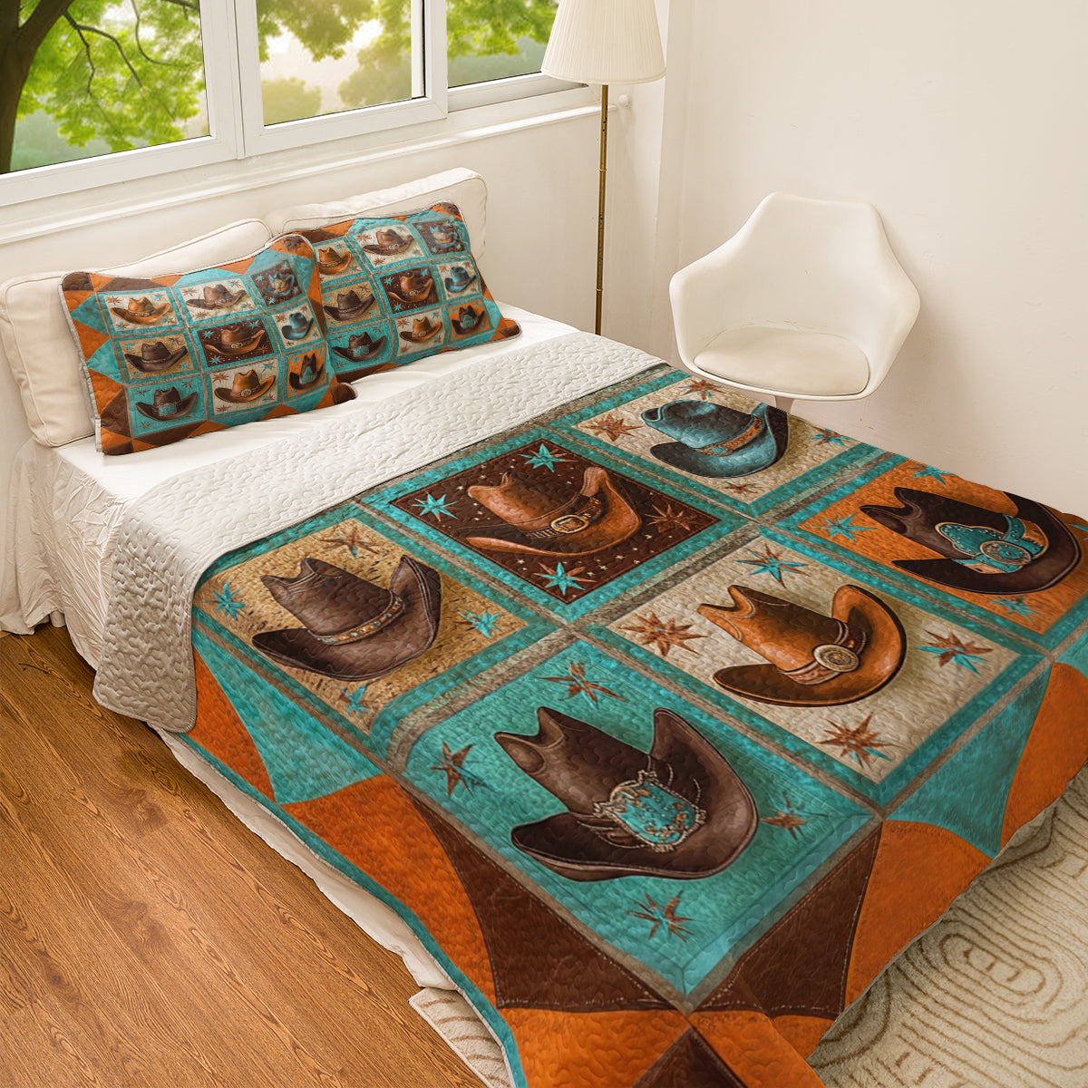 Shineful All Season Quilt 3-Piece Set Western Cowboy Hat Collection