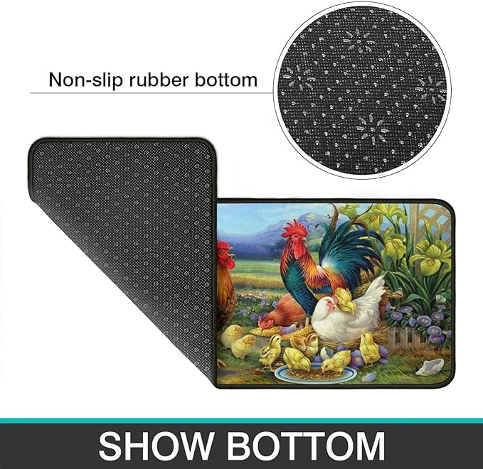 Shineful Rooster 3 Ultra-Thin Non Skid Floor Mat, Kitchen Rugs