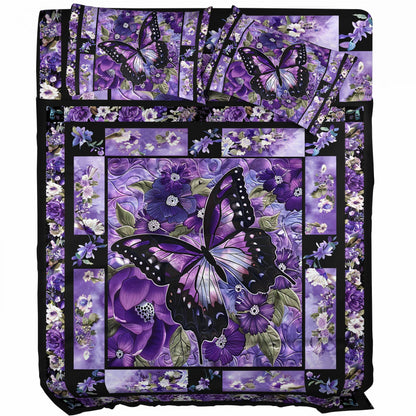 Shineful 4-Piece Bed Sheet Set Gorgeous Purple Butterfly Flowers