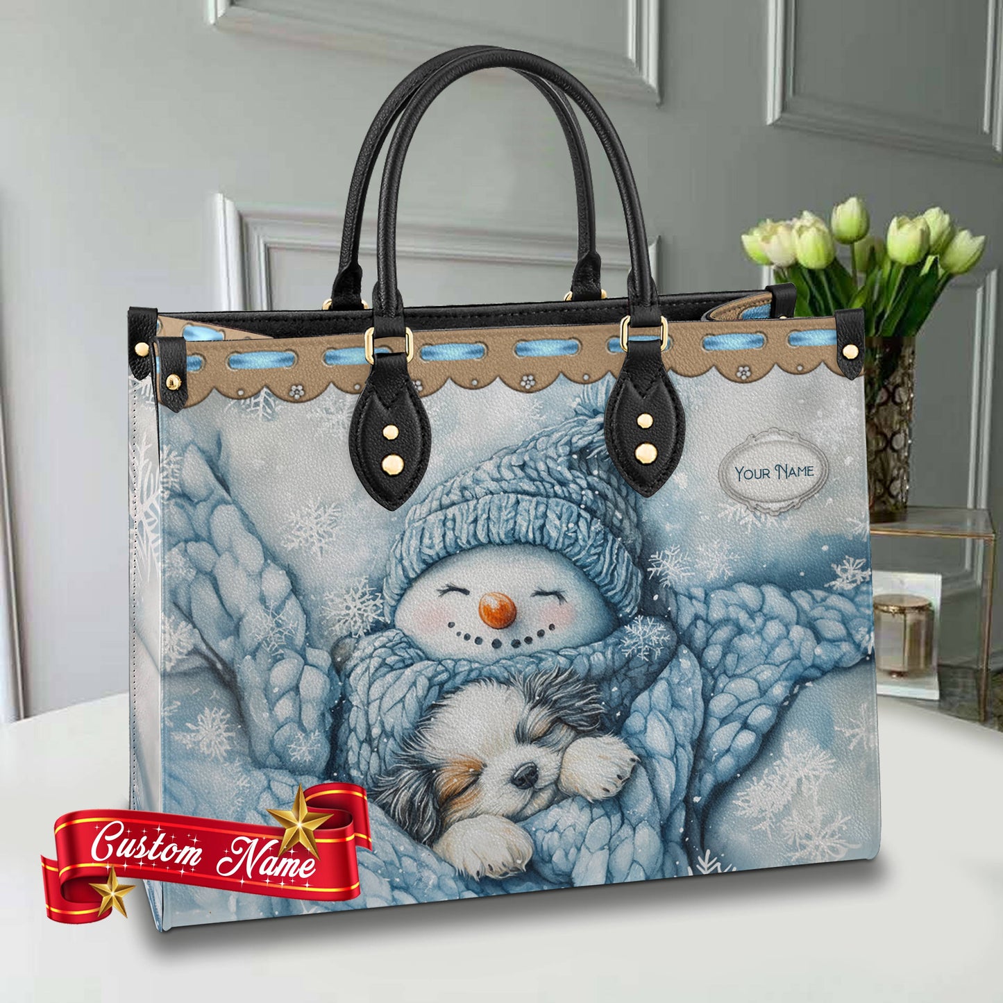 Sac en cuir brillant et douillet en forme de bonhomme de neige