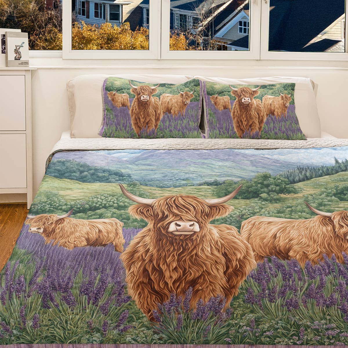 Shineful All Season Quilt 3-Piece Set - Highland Cows In Lavender Field