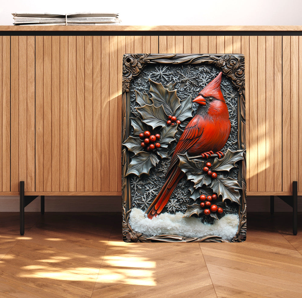 Shineful 2D Metal Sign Winter Forest Cardinal