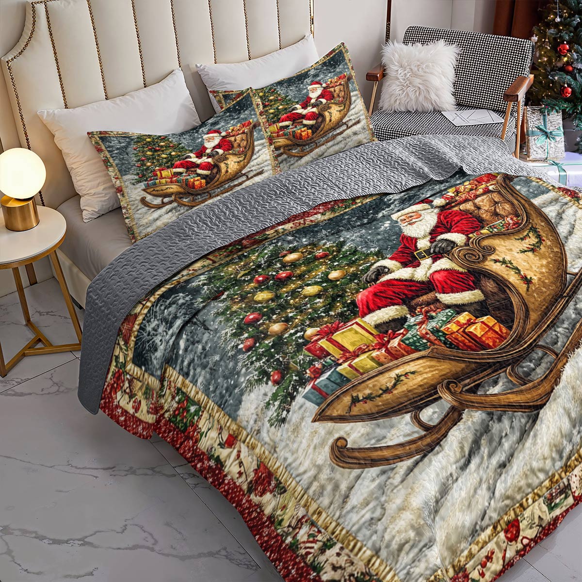 Shineful All Season Quilt 3-Piece Set Happy Santa