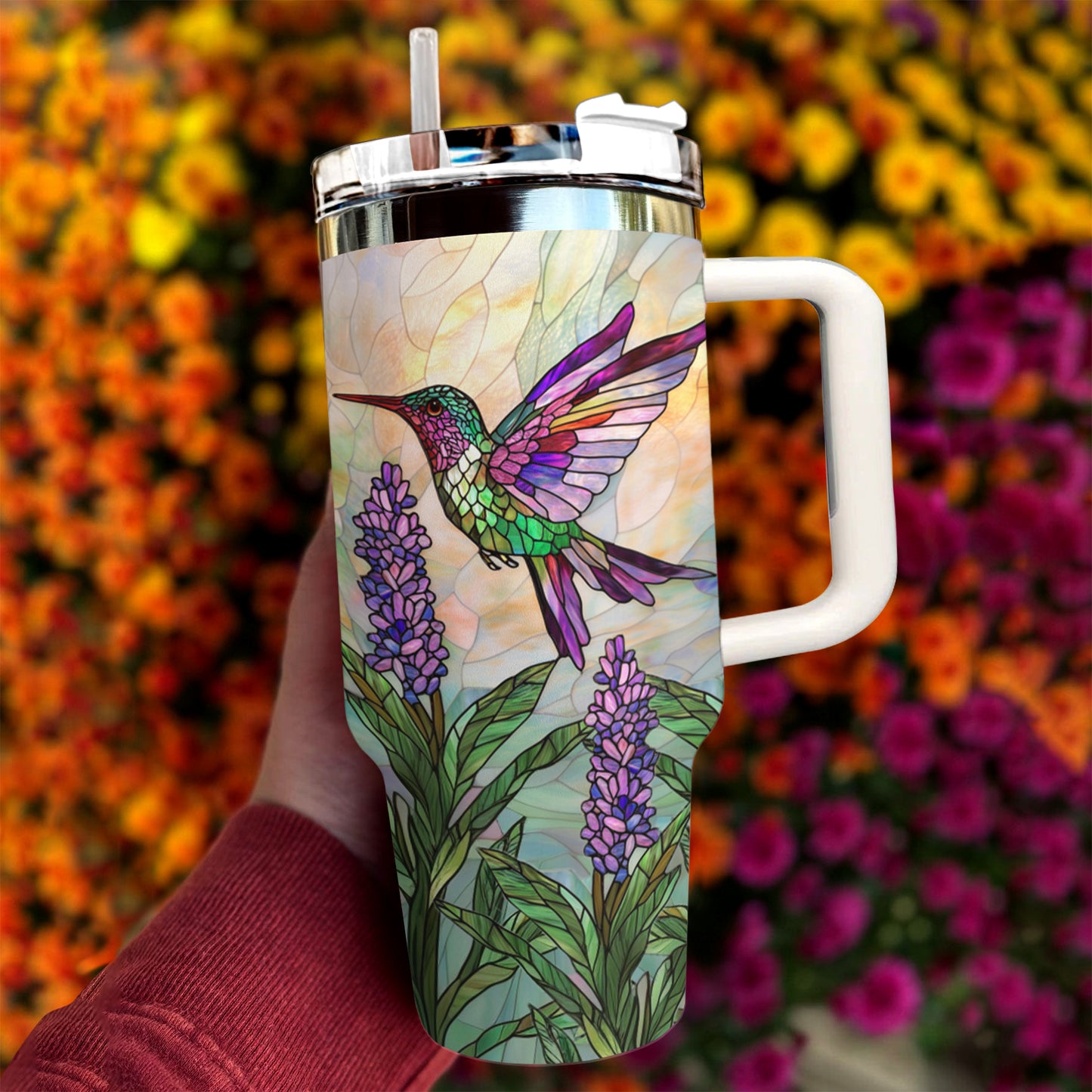 Shineful Tumbler Stained Glass Hummingbird