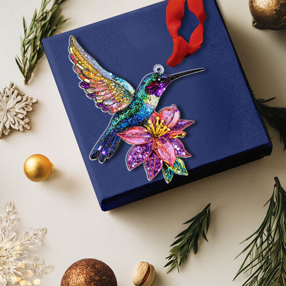 Shineful 2D Acrylic Ornament Shimmering Floral Hummingbird