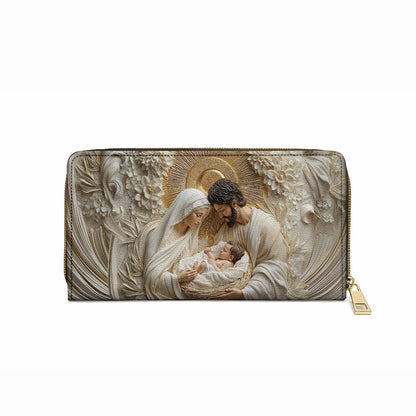 Shineful Leather Clutch Purse With Wristlet Strap Handle Holy Family