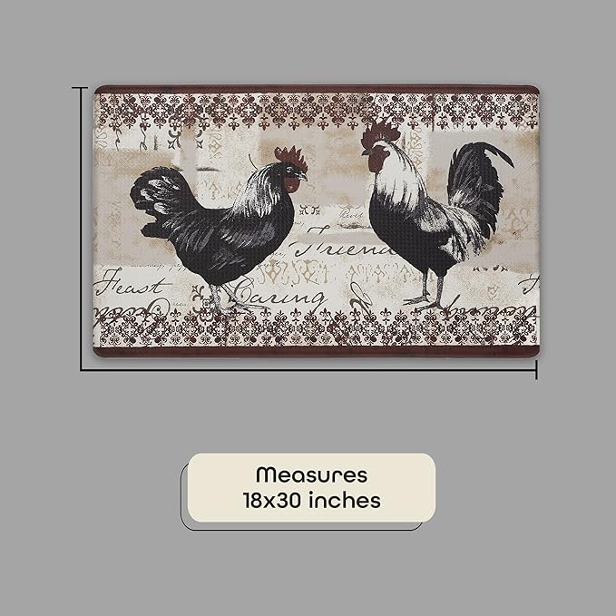 Shineful Rooster 2 Ultra-Thin Non Skid Floor Mat, Kitchen Rugs