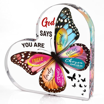 Shineful Heart Shape Acrylic Plaque Butterfly Inspirational