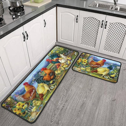 Shineful Rooster 3 Ultra-Thin Non Skid Floor Mat, Kitchen Rugs