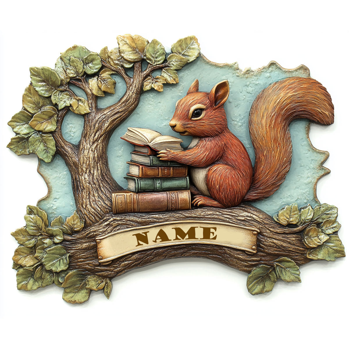 Shineful 2D Metal Sign Personalized Reading Squirrel