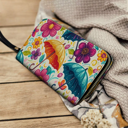 Shineful Leather Clutch Purse With Wristlet Strap Handle Umbrella Garden