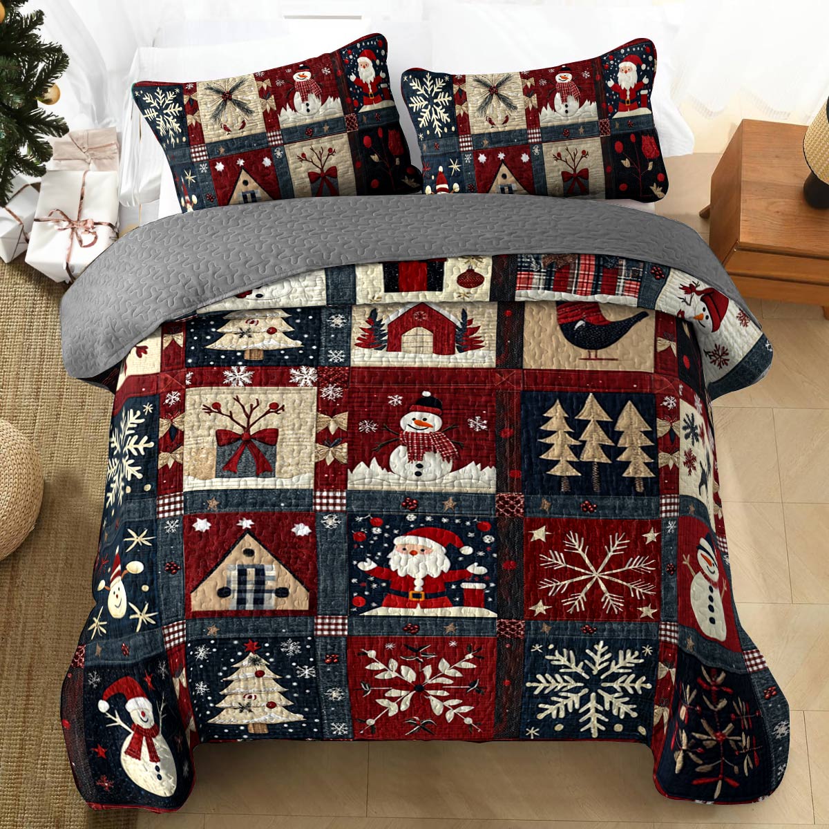 Shineful All Season Quilt 3-Piece Set Happy Christmas Wishes