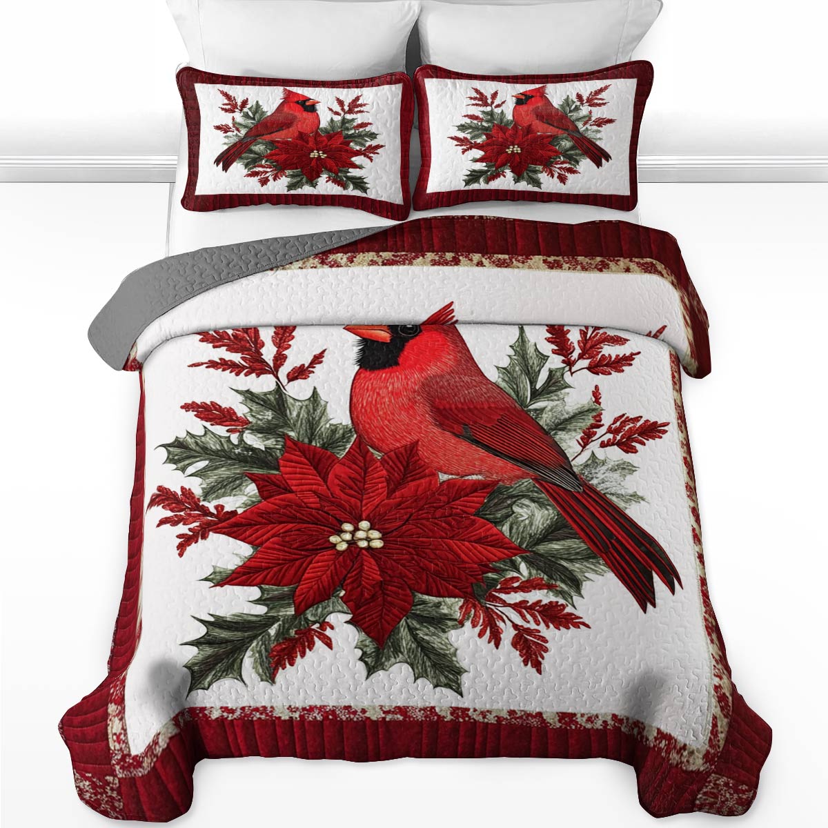 Ensemble de courtepointe toutes saisons Shineful 3 pièces Gentle Cardinal