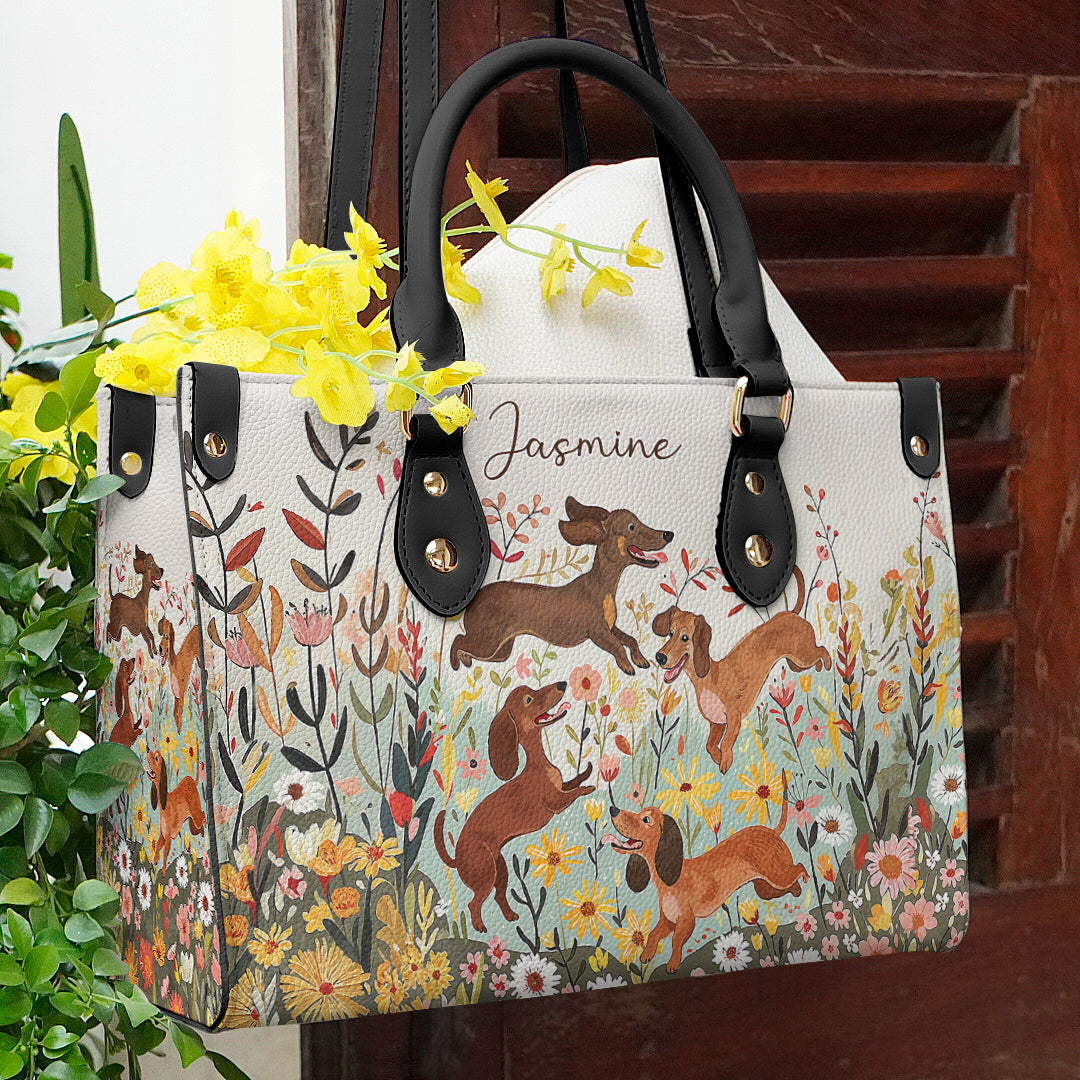 Shineful Leather Bag Personalized Dachshund Floral