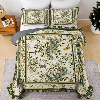 Shineful All Season Quilt 3-Piece Set Natural Flower Garden with Butterfly