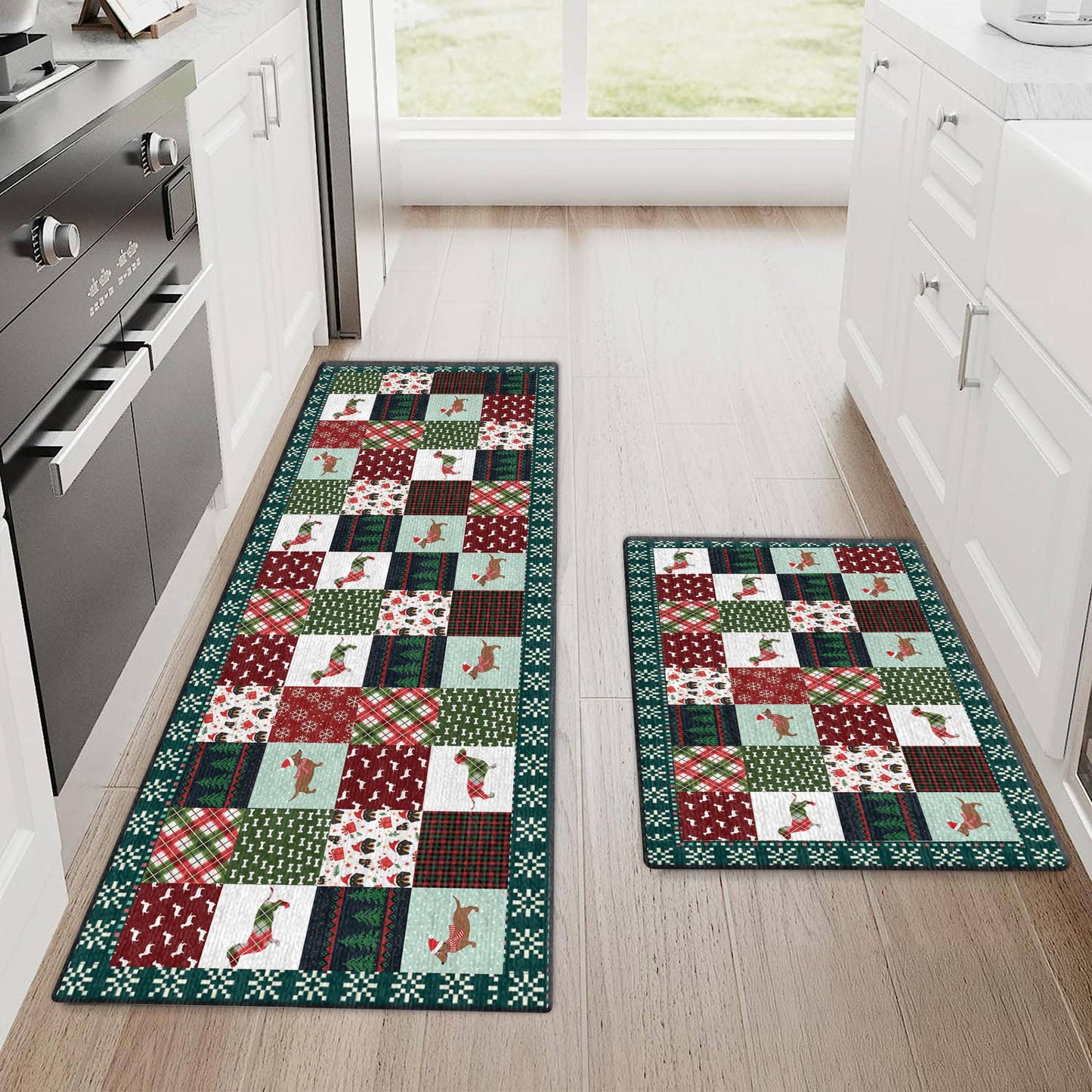 Shineful Ultra-Thin Non Skid Floor Mat, Kitchen Rugs Christmas Dachshund