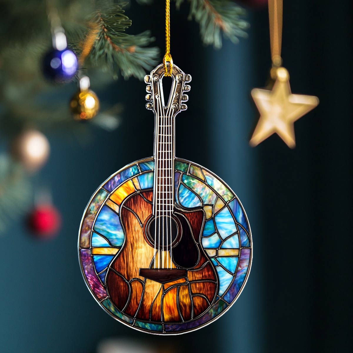 Shineful 2D Acrylic Ornament Stained Glass Guitar