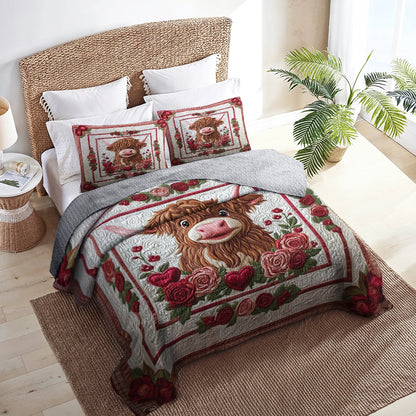 Shineful All Season Quilt 3-Piece Set Cozy Valentine’s Highland Cow