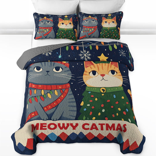 Ensemble de courtepointe toutes saisons Shineful 3 pièces Meowy Catmas