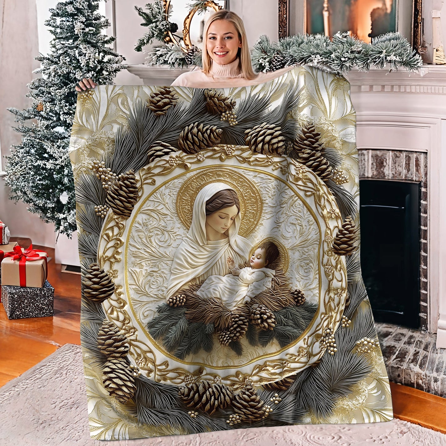 Shineful Fleece Blanket Mother’s Embrace Mary & Jesus