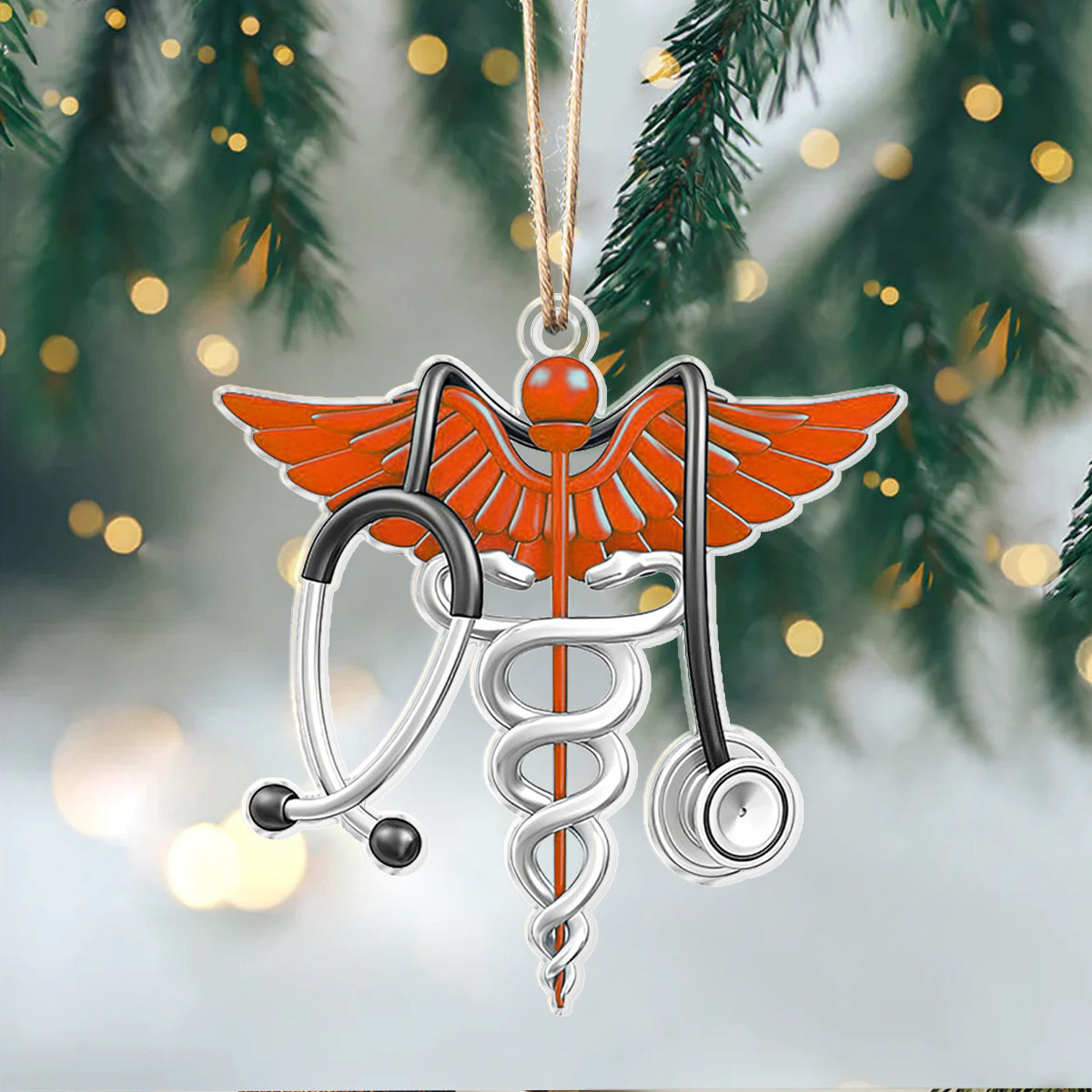 Glänzendes 2D-Acryl-Ornament – ​​Medizinischer Caduceus